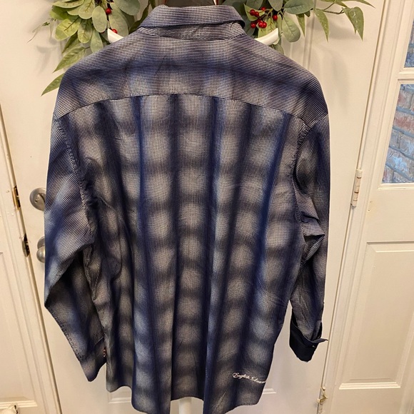 NWT English Laundry Ombre Micro Plaid Grid Button Down Shirt Flip Cuff LS XL - Picture 2 of 11